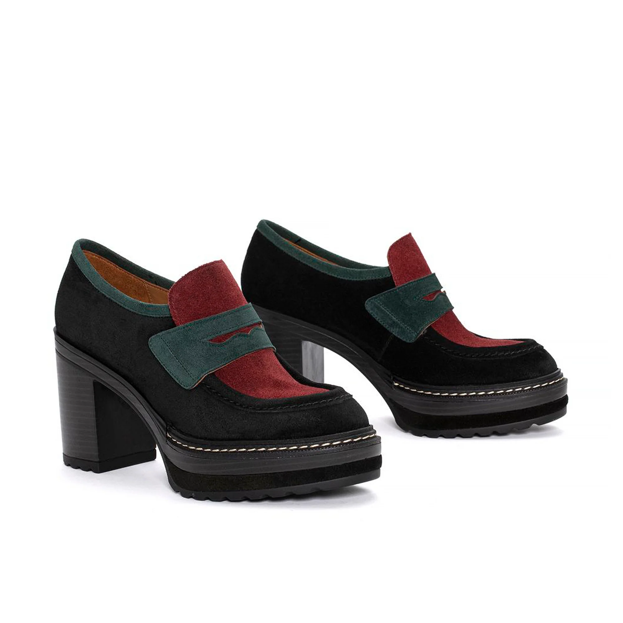 ZAPATO TACON OLIVIA COMBI VELOUR PETROLEO - Image 2