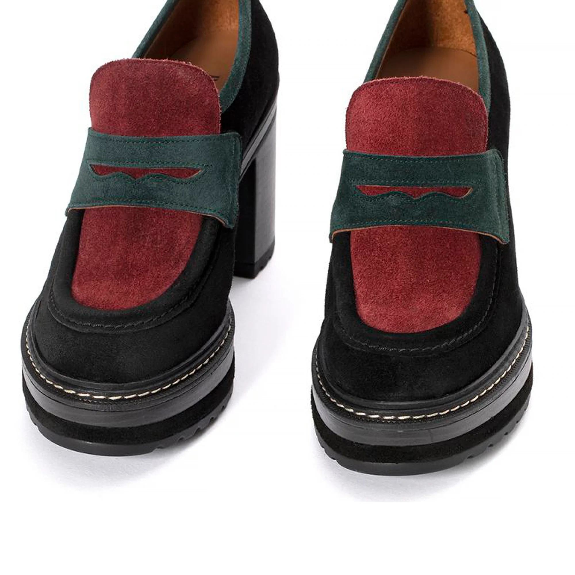 ZAPATO TACON OLIVIA COMBI VELOUR PETROLEO - Image 4